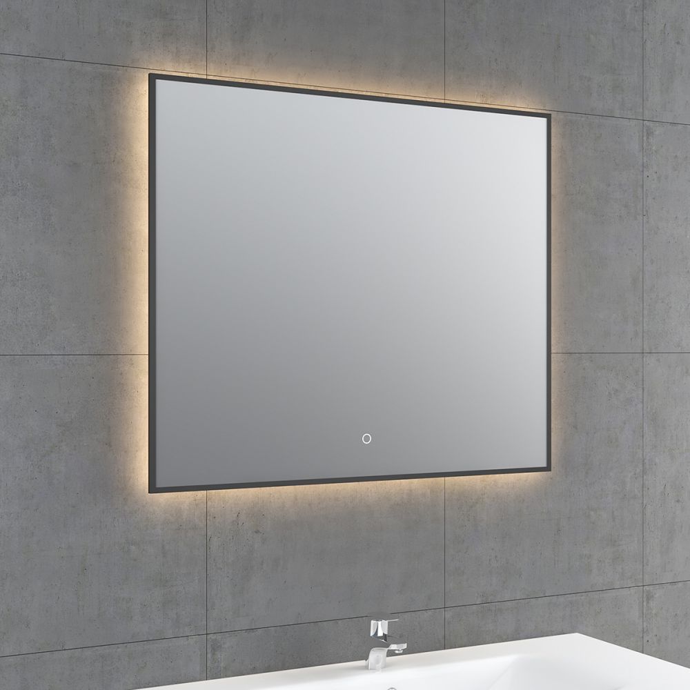 Rione Black Rectangular Backlit LED Heated Mirror 600mm
