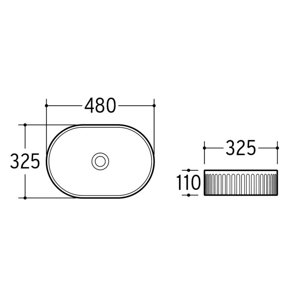 Sinda Ribbed Curved Countertop Basin Spec Drawing