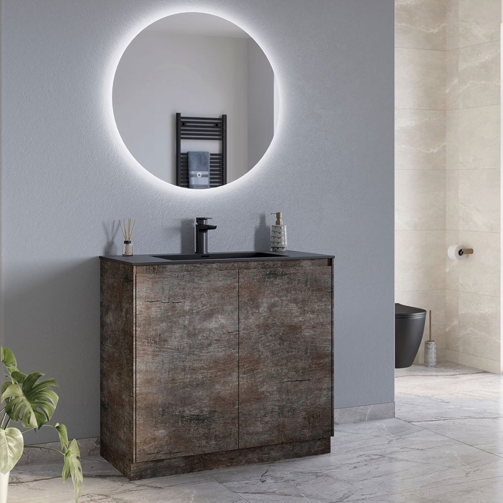 Odion Metallic Floor Standing Vanity Unit with Black Basin 900mm