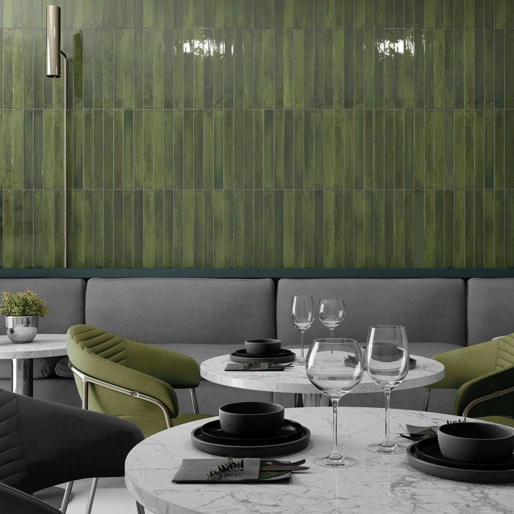 Capri Green Gloss Ceramic Brick Tile - 400x50mm