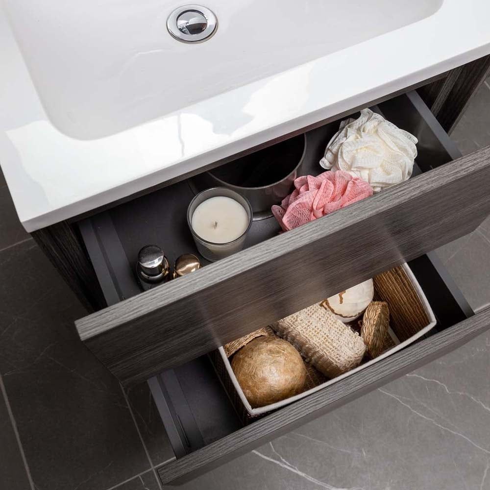 close up of 2 opened drawers