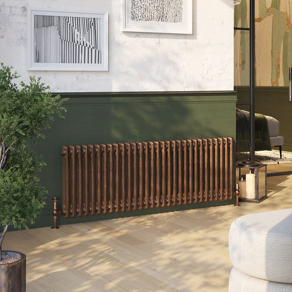 Clement Antique Copper Double Horizontal Column Radiator - 400x1370mm