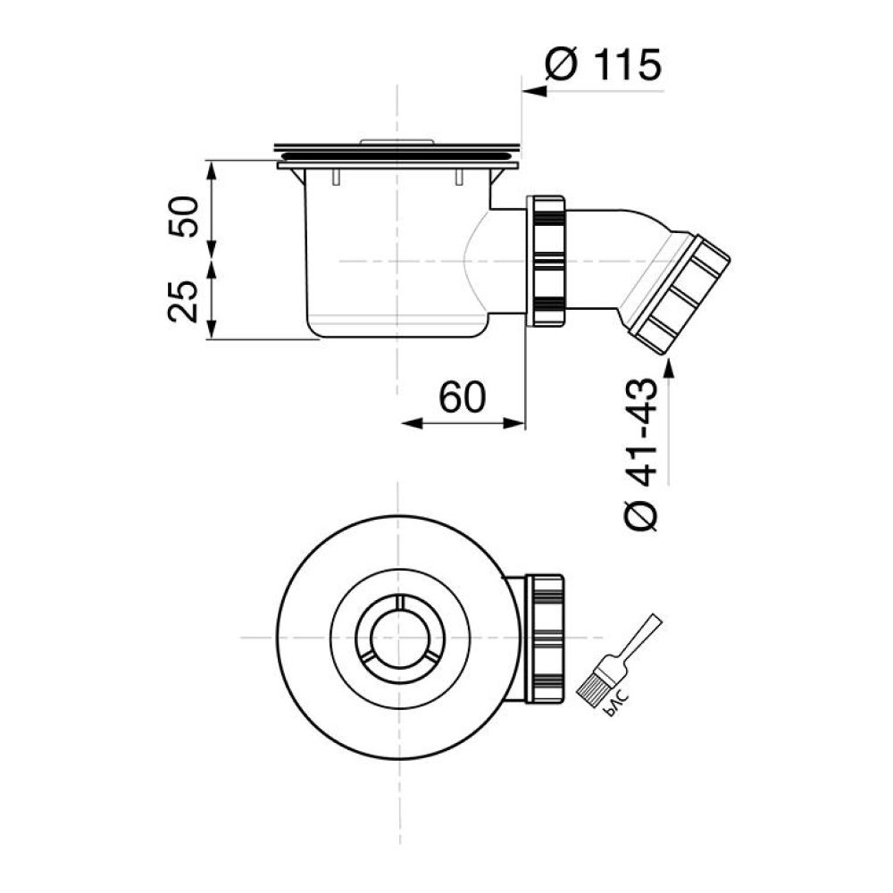Elle 90mm Fast Flow Shower Tray Waste Spec Drawing