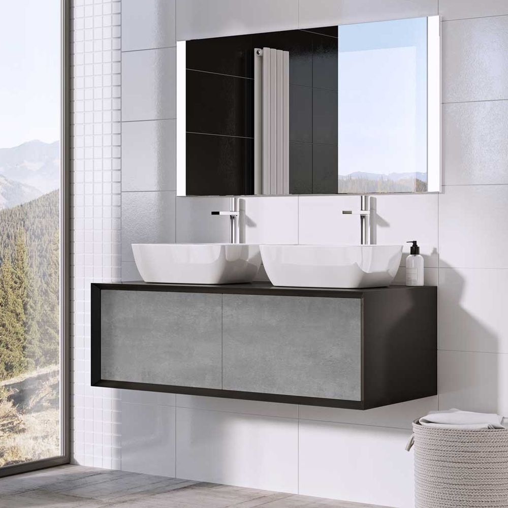 Devlin Black & Concrete Wall Hung Vanity Unit 1200mm