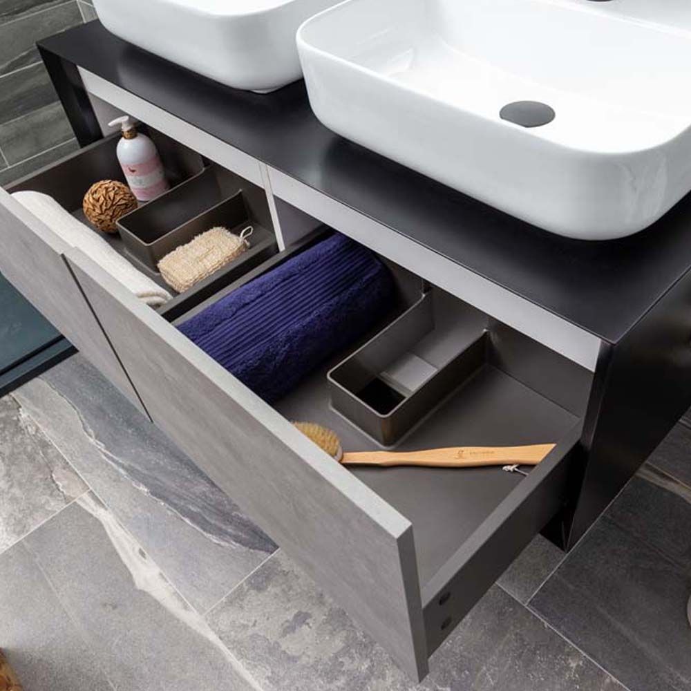 Devlin Black & Concrete Wall Hung Vanity Unit 1200mm