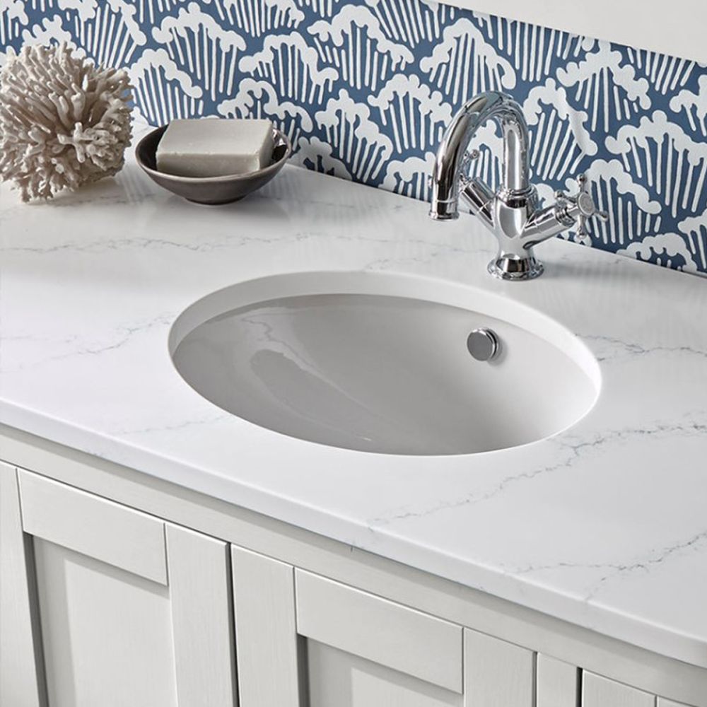 Tavistock Lansdown Linen White Curved Floor Standing Vanity Unit with Curved Basin & Carrara Marble Worktop 1200mm