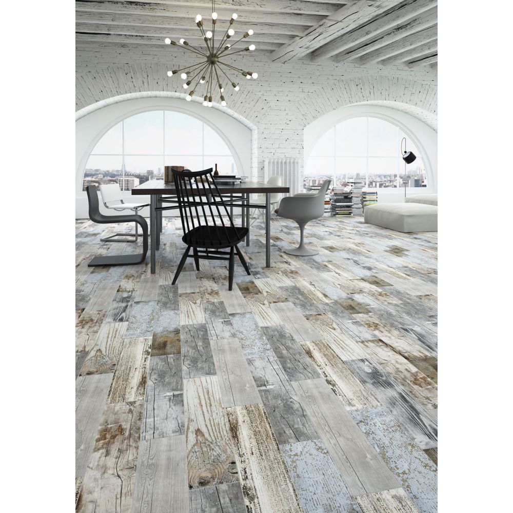 Vinci Blue Mixed Wood Effect Porcelain Tile 150x600mm