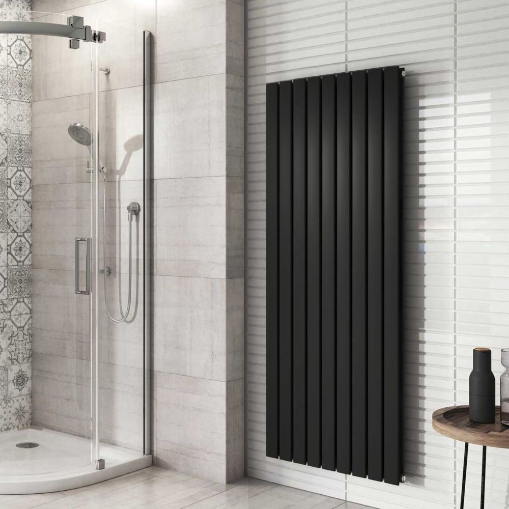 Perth Matt Black Double Vertical Flat Panel Radiator 1600x610mm