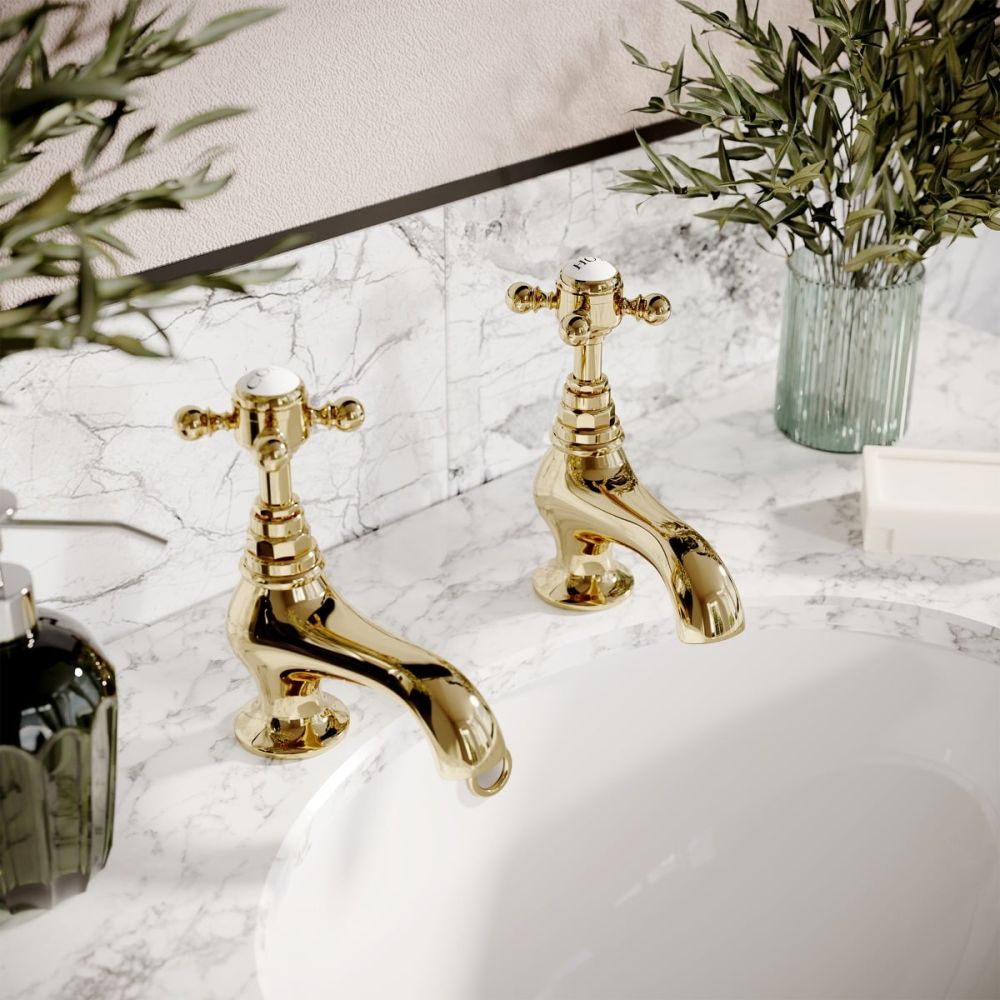 Grosvenor Gold Basin Pillar Taps - lifestyle image