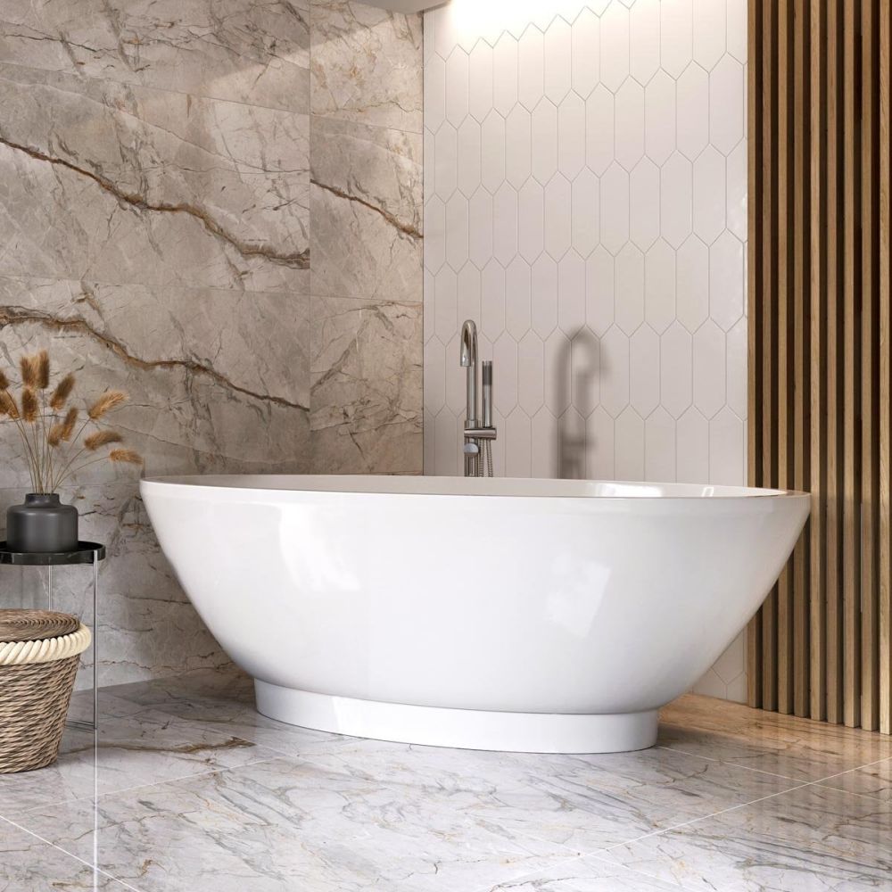 Contemporary roomset showcasing the Lambourn Modern Freestanding Acrylic Bath1700x790mm