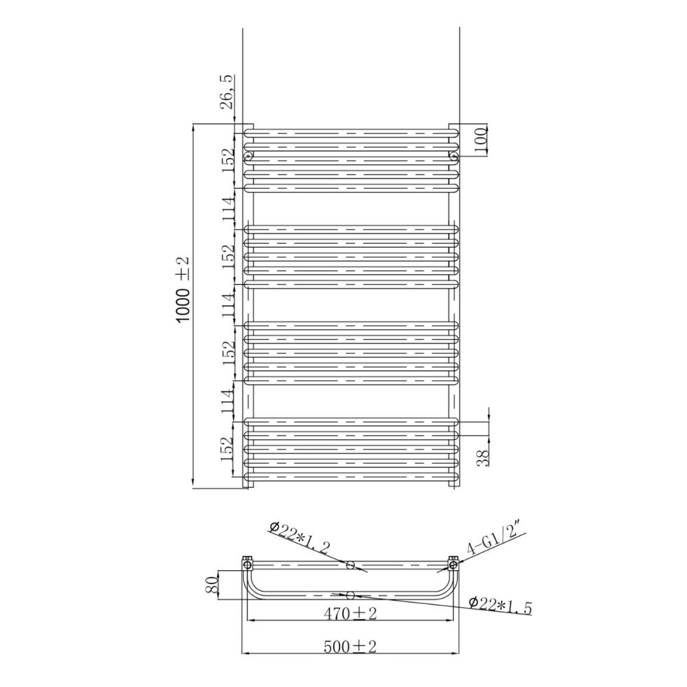 Hanley Matt Black Heated Towel Rail 1000x500mm