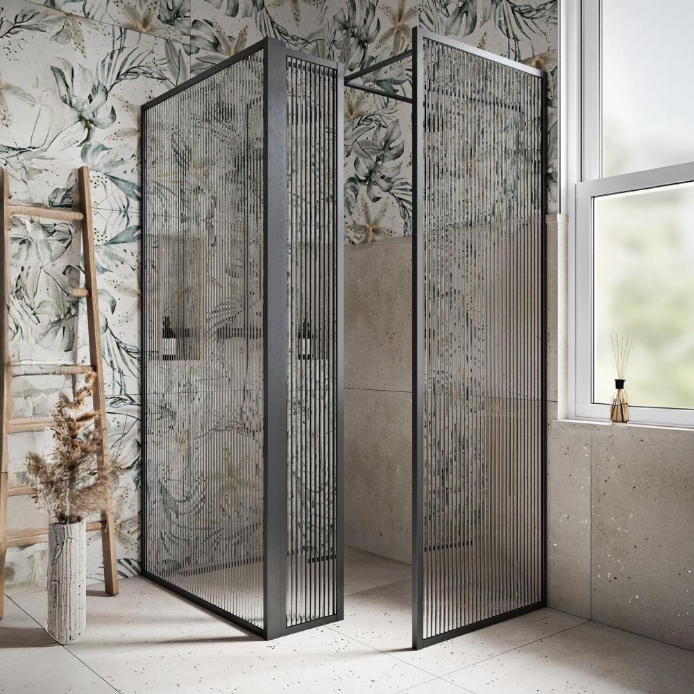 Amien Gunmetal Fluted Glass Shower Screen