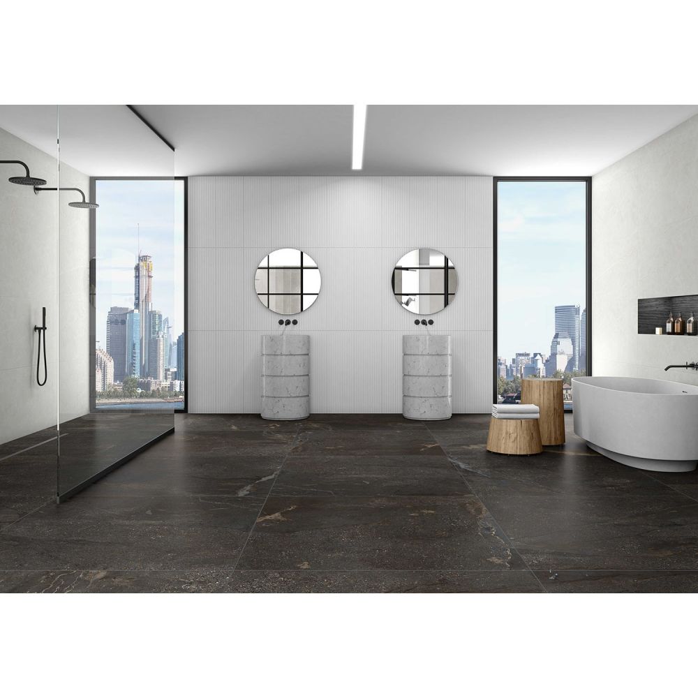Zoltan Black Stone Effect Gloss Porcelain Tile 1200x1200mm