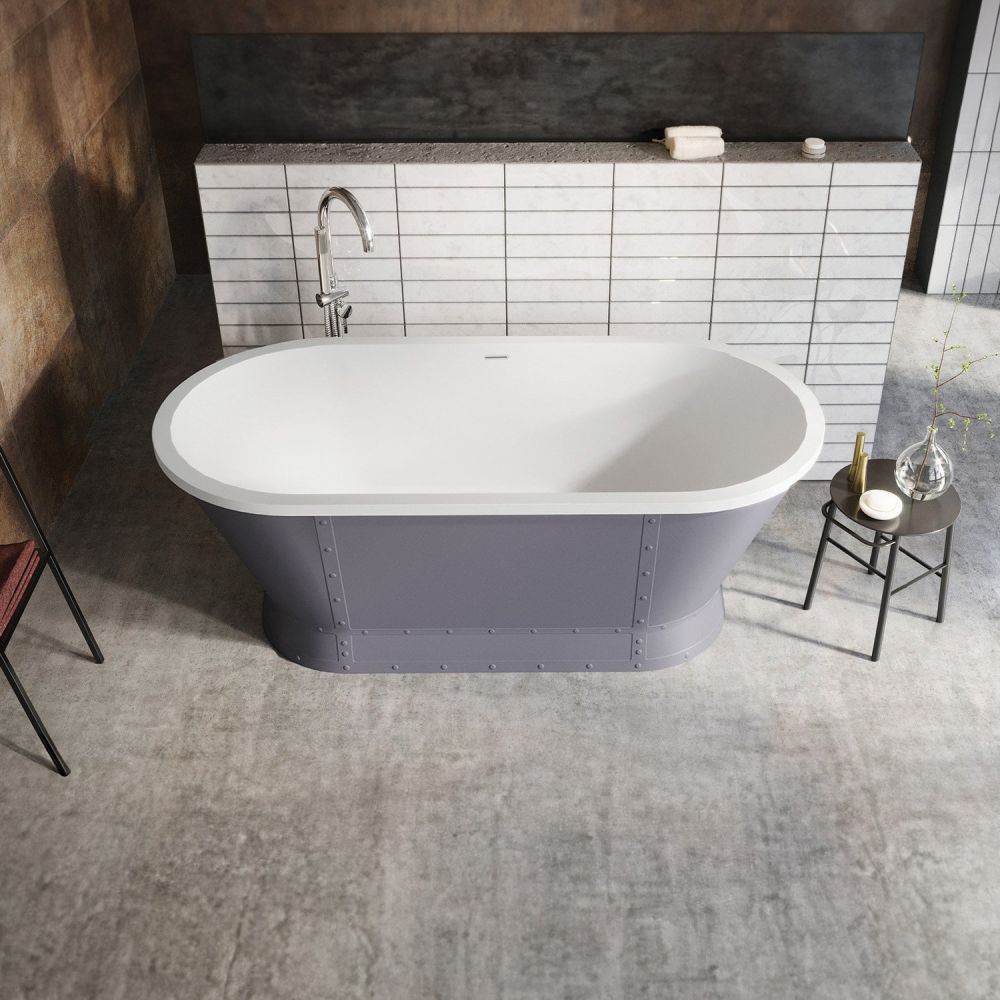 Glendale Matt Grey Industrial Freestanding Acrylic Bath 1676x780mm - roomset 2