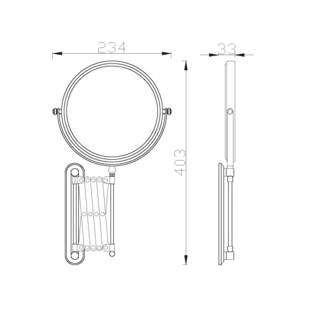 Extendable Shaving Mirror Dimension Drawing