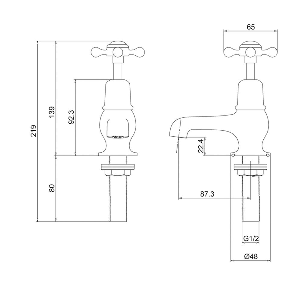 Burlington Claremont Chrome Pair of Traditional 3" Quarter Turn Basin Pillar Taps