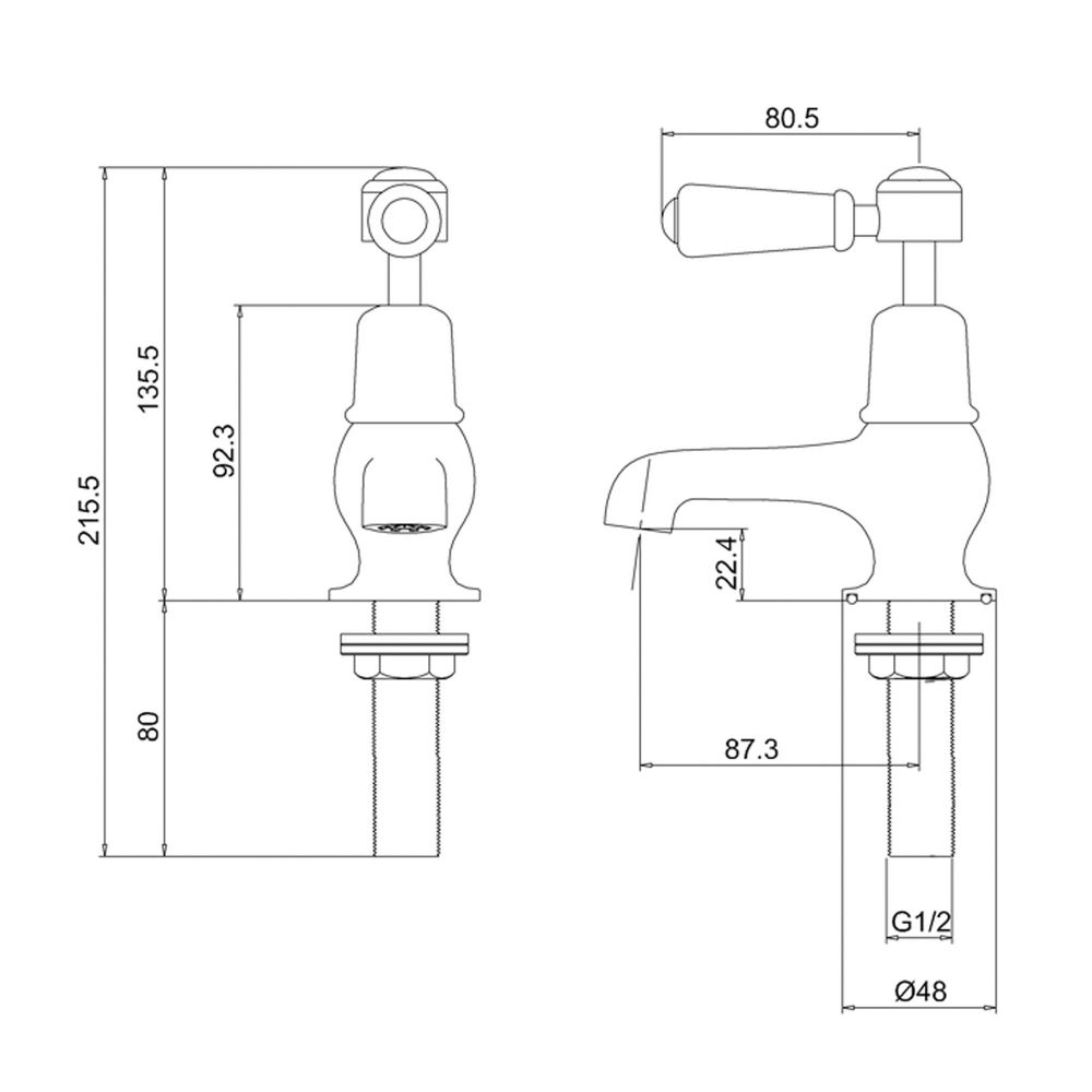 Burlington Kensington Chrome Pair of Traditional 3" Basin Pillar Taps