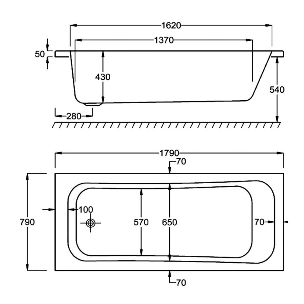 Carron Britannia Single Ended Carronite Bath 1800x800mm