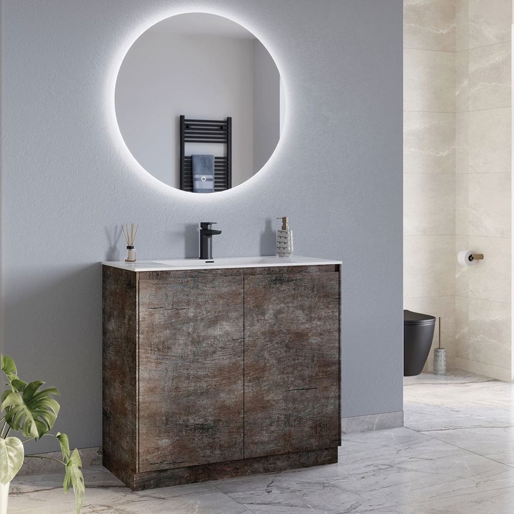 Odion Metallic Floor Standing Vanity Unit with White Basin 900mm