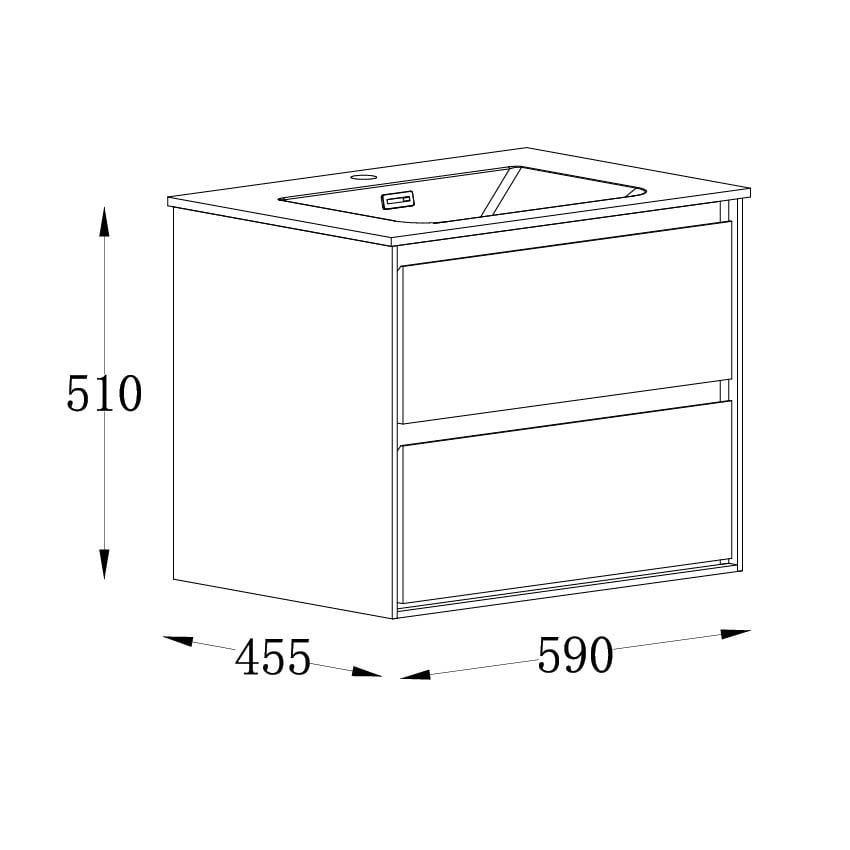 Newbury Wall Hung Vanity Unit in Matt Black & Sawn Oak - 600mm Spec Drawing