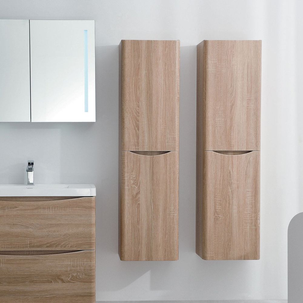 Erin Light Oak Wall Mounted Left Hand Tall Storage Cabinet
