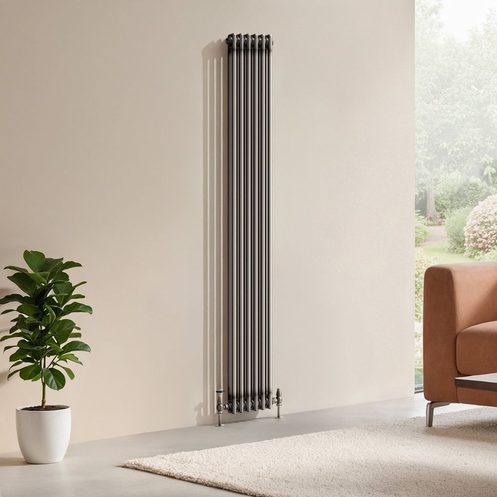 Clement Raw Metal Double Vertical Column Radiator - 1800x290mm
