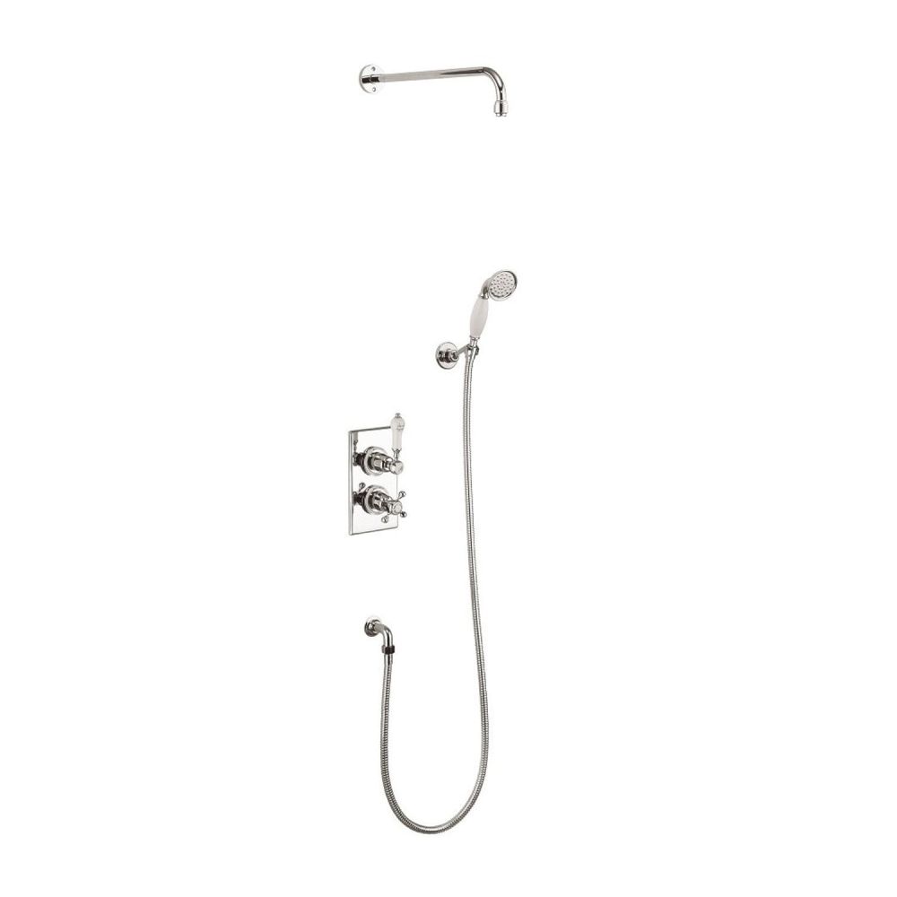 Burlington Trent Chrome Thermostatic Dual Outlet Concealed Shower Valve, Hose & Handset Pack