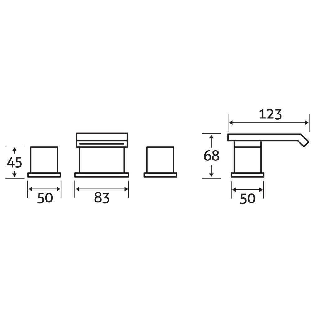 3 Tap Hole Bath Filler Tap Dimension Drawing