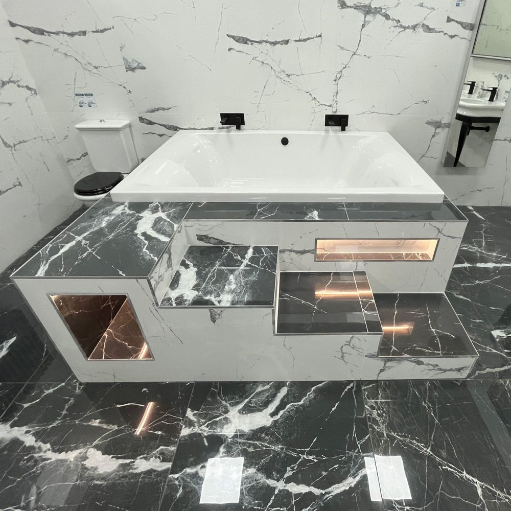 Contemporary bathroom setting showcasing the Carron Celsius Duo Double Ended Carronite Bath 2000x1400mm