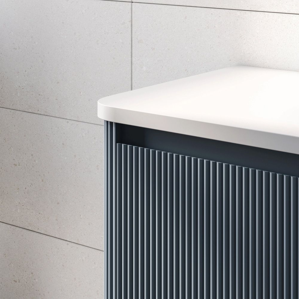 Wish Ribbed Wall Hung Vanity Unit in Blue with White Worktop