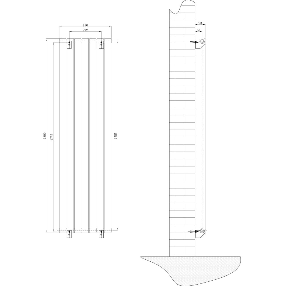 Perth Grey Double Vertical Flat Panel Radiator 1800x475mm