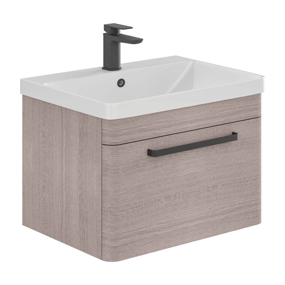 Esk Stone Grey Wall Hung Vanity Unit and Basin with Black Handles 800mm