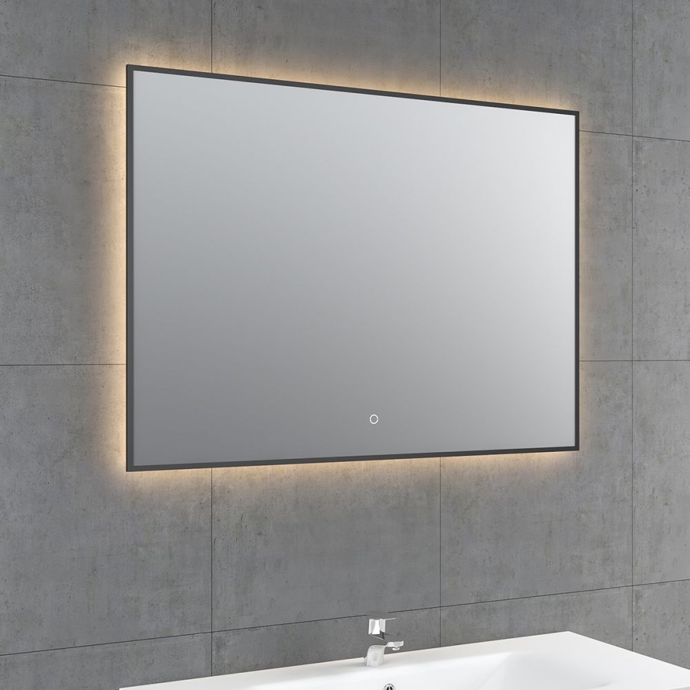 Rione Rectangular Black Backlit LED Heated Mirror 1000x550mm