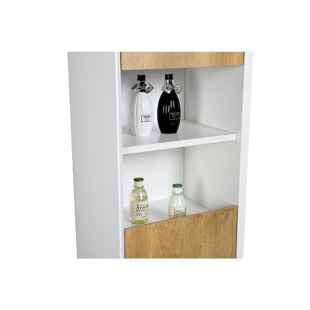 Snowdon White and Oak Wall Hung Tall Storage Cabinet