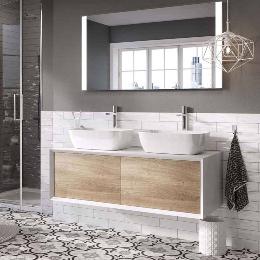 Devlin White & Oak Wall Hung Vanity Unit 1200mm