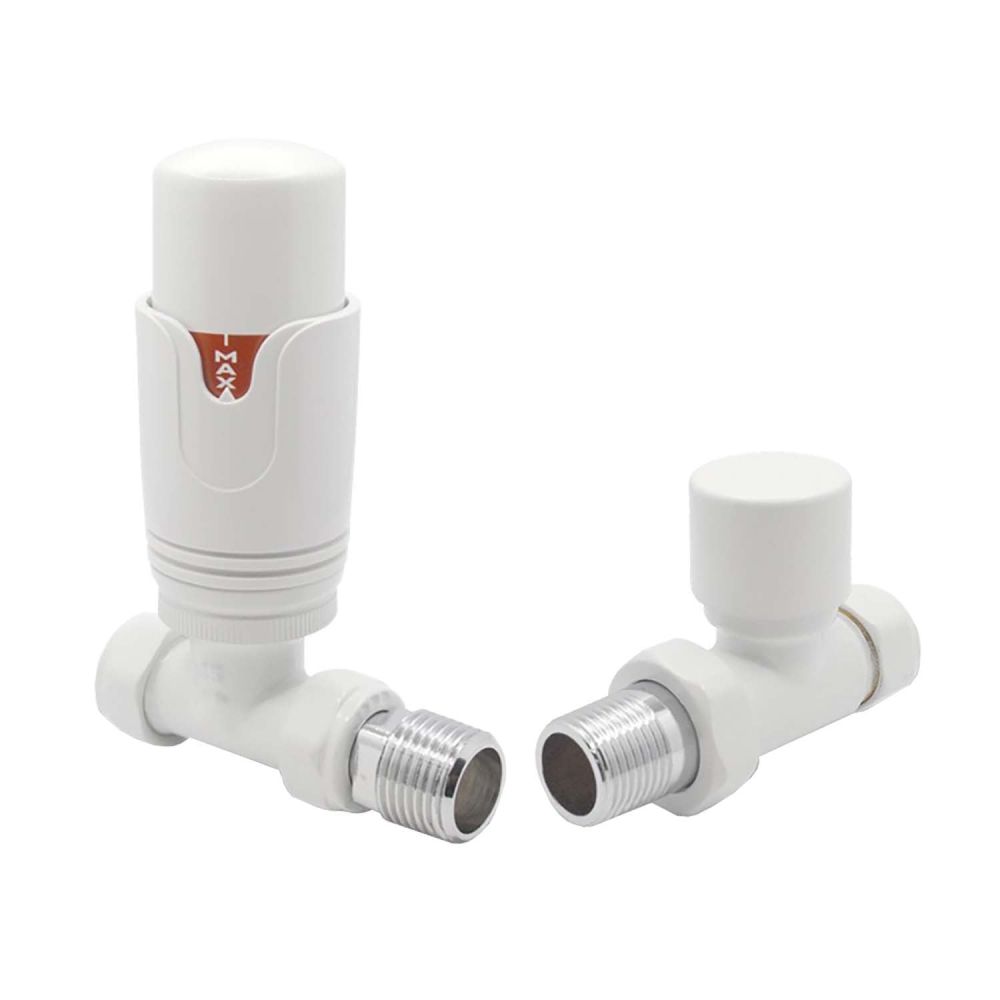 Thermostatic White Straight Pair of Radiator Valves