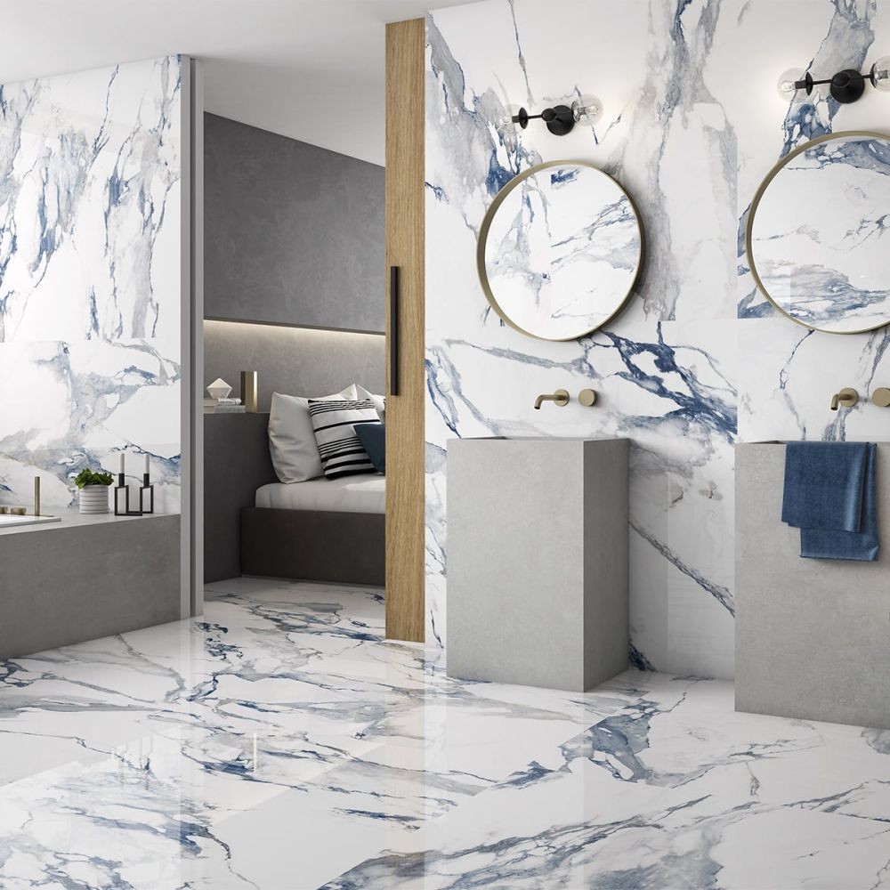 Charlie Blue Marble Polished Porcelain Tile 600x600mm