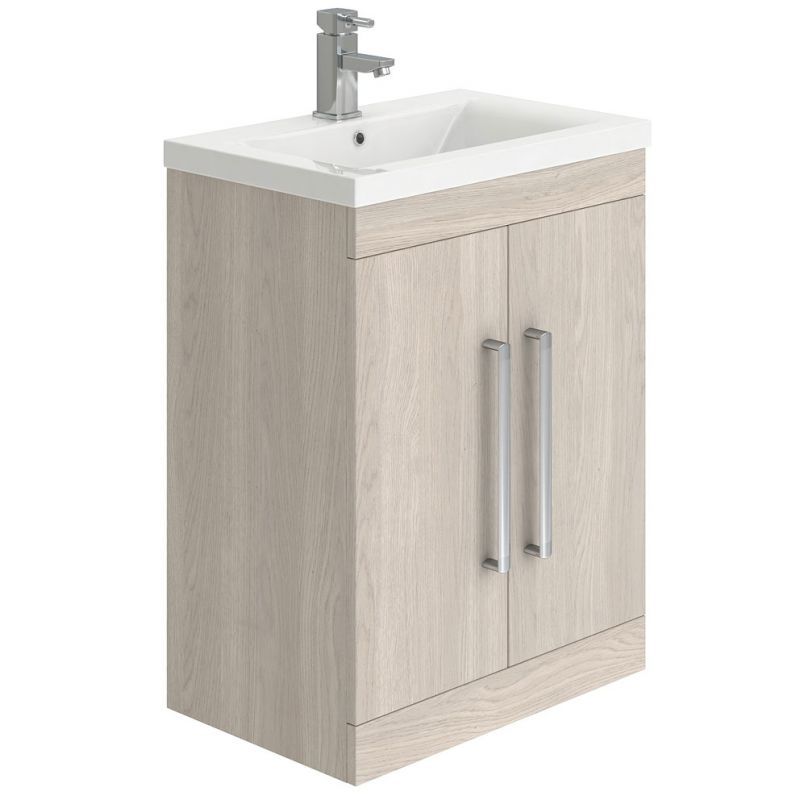 Nante Light Elm Floor Standing Vanity Unit with Ceramic Basin 600mm