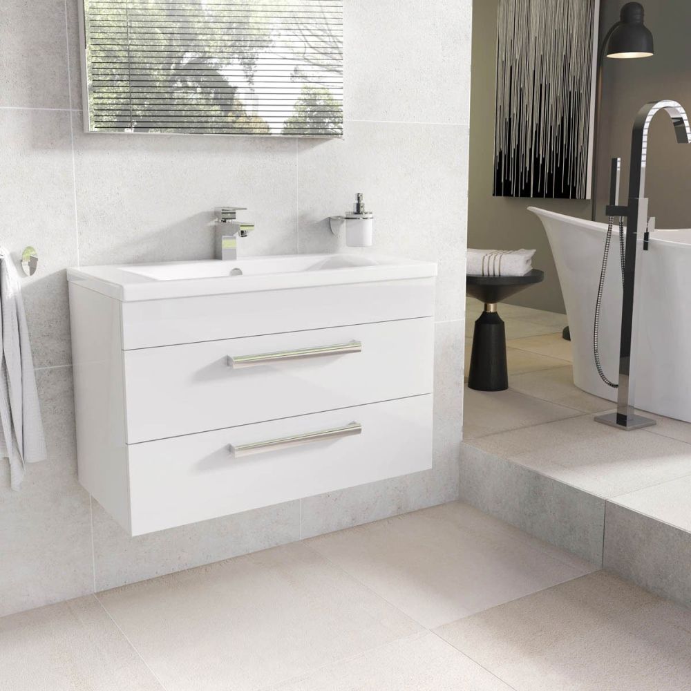 Nante Gloss White Wall Hung Vanity Unit with Ceramic Basin 800mm