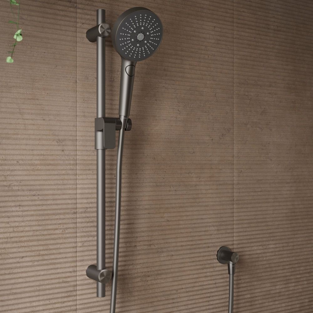 Aqualisa S3 gunmetal slide rail kit on an brown tiled background