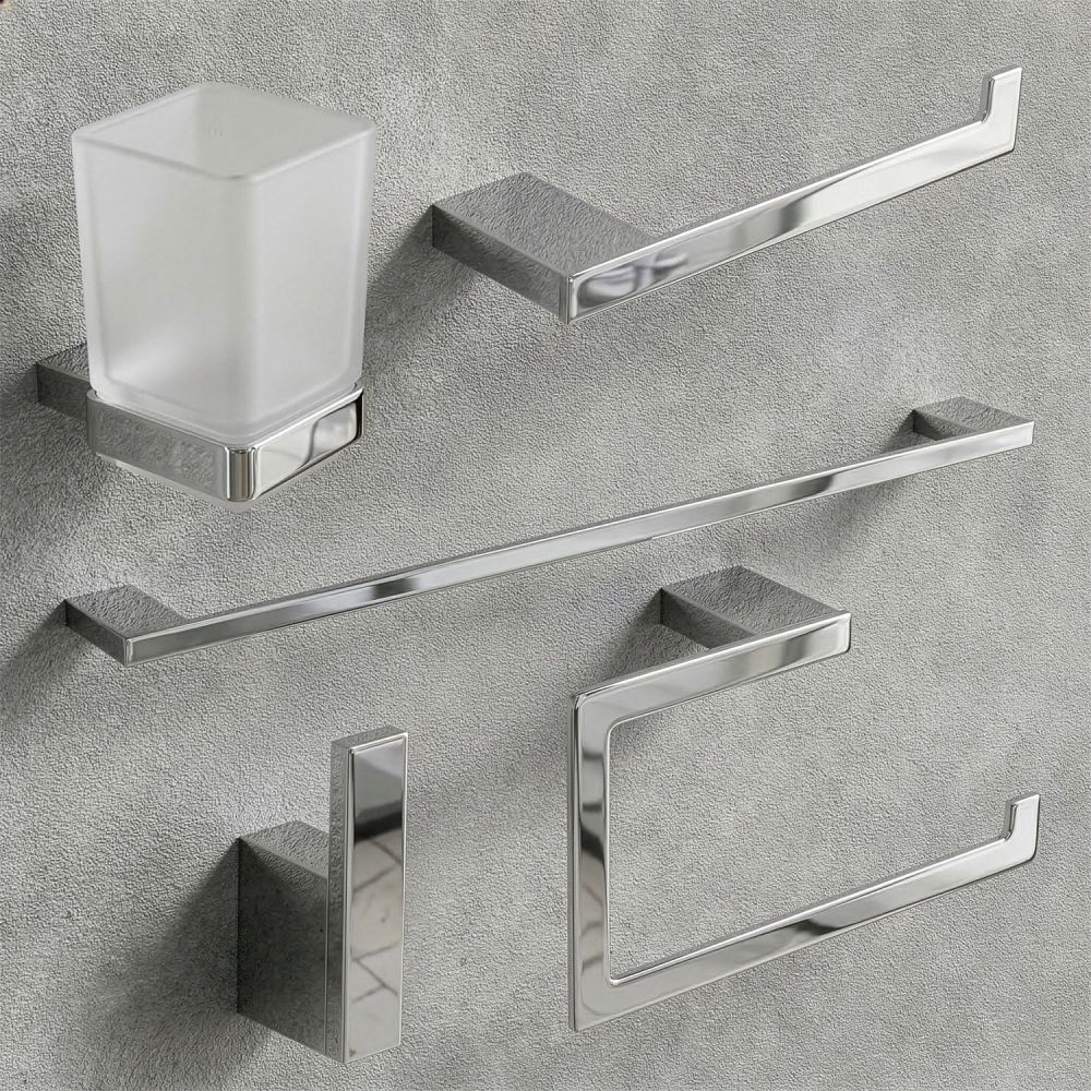 Cubic Chrome 5-Piece Bathroom Accessory Set