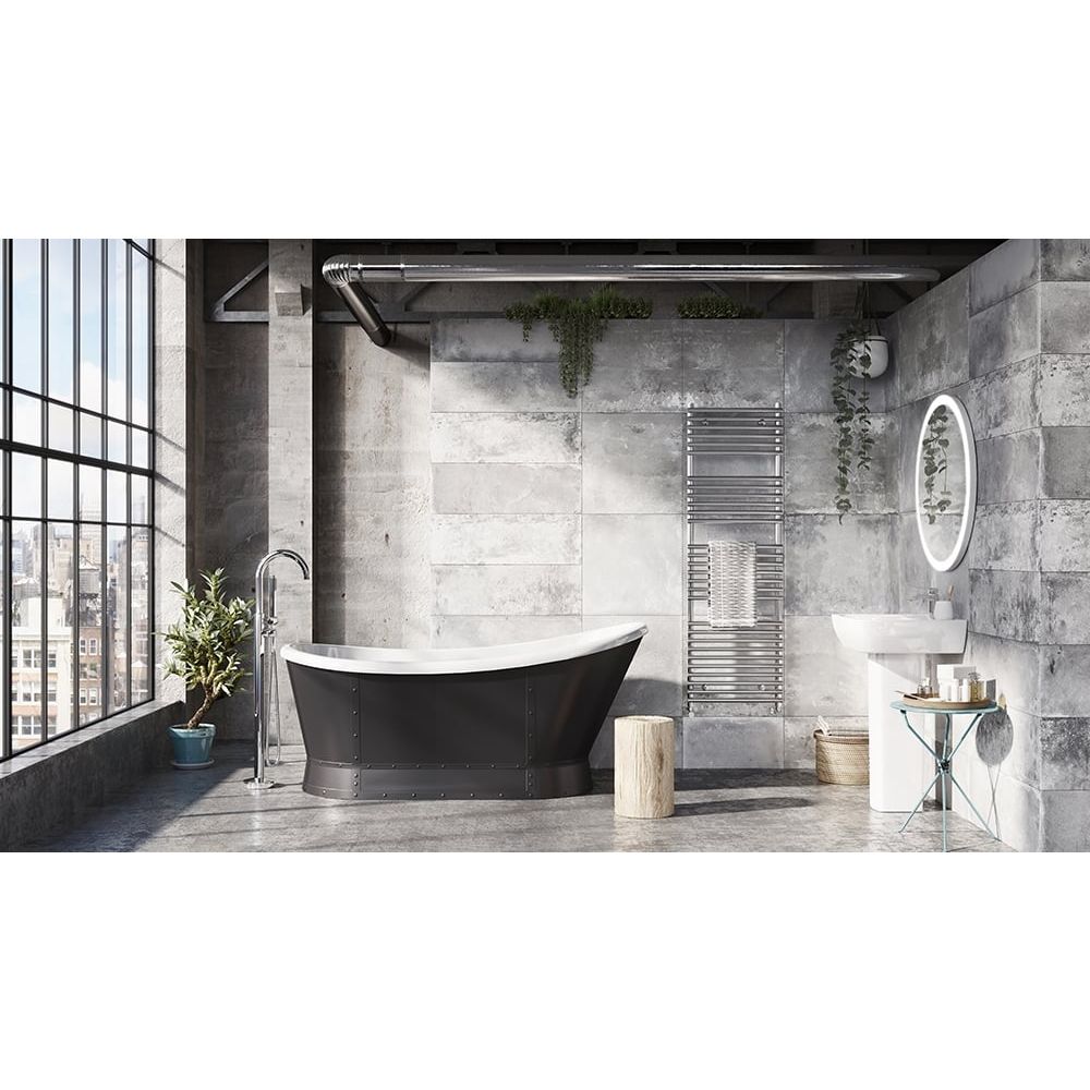 Hoff Matt Black Industrial Freestanding Acrylic Bath 1676x780mm - Roomset 2