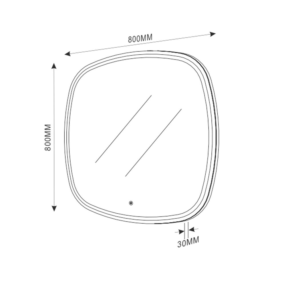 Pablo Square Illuminated LED Bathroom Mirror 800x800mm Dimension Drawing