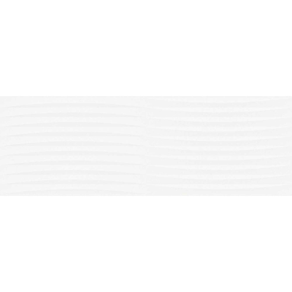 Flat swatch view of the Kenya Feel Blanco Wave Ceramic Tile 400x1200mm showing 3D horizontal wave relief.