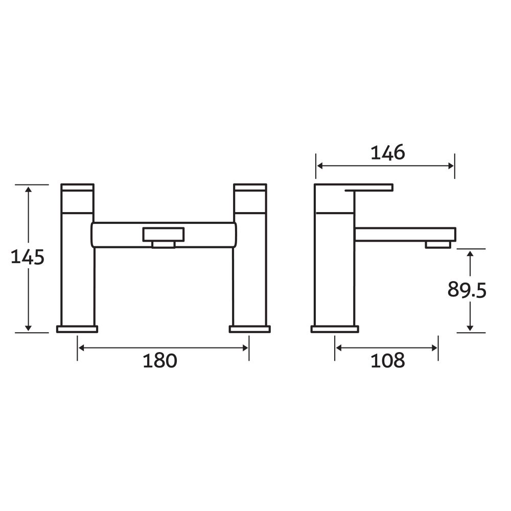 Venture Chrome Bath Filler Tap Dimension Drawing