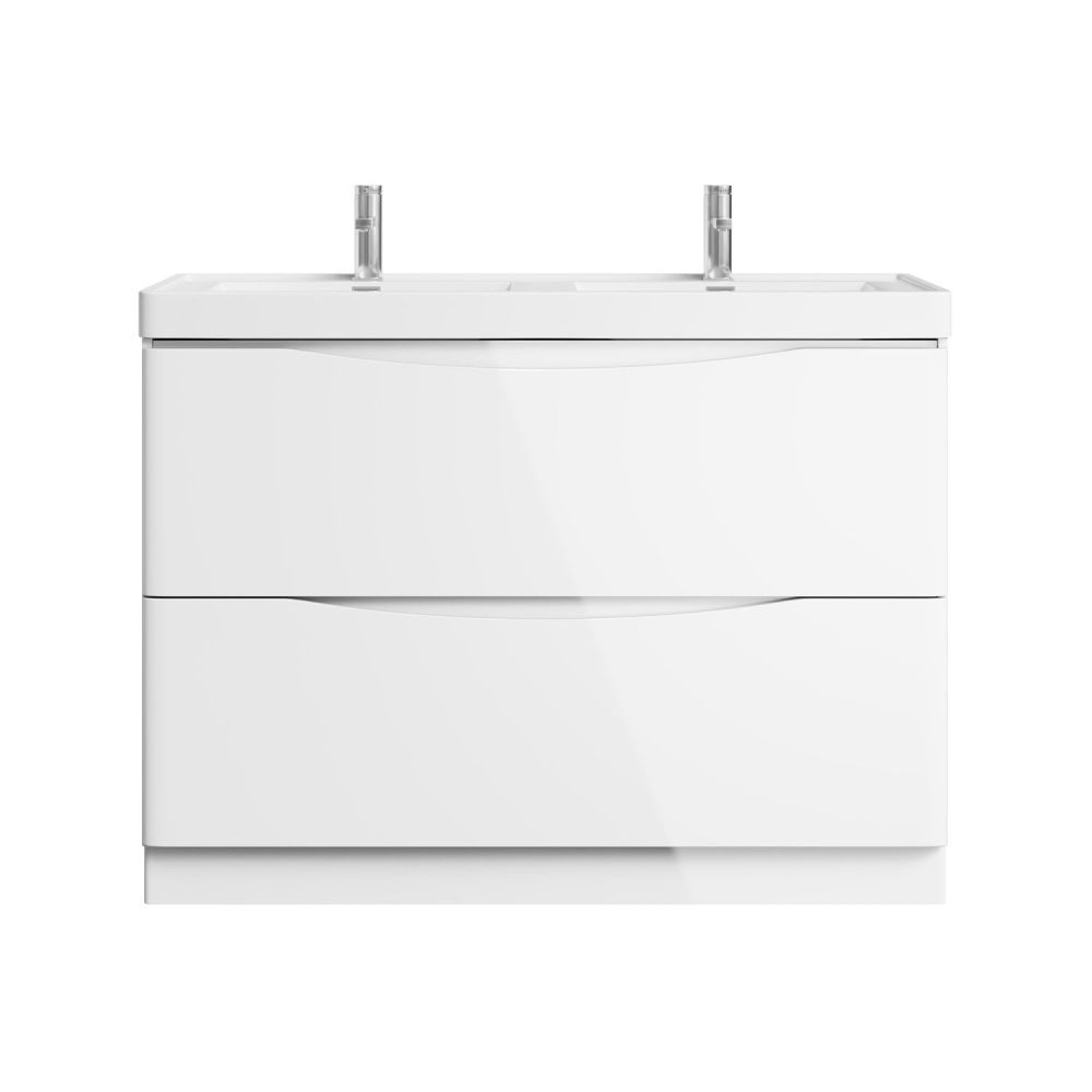 Front on view of the Erin Gloss White Floor Standing Vanity Unit with Ceramic Basin 1200mm