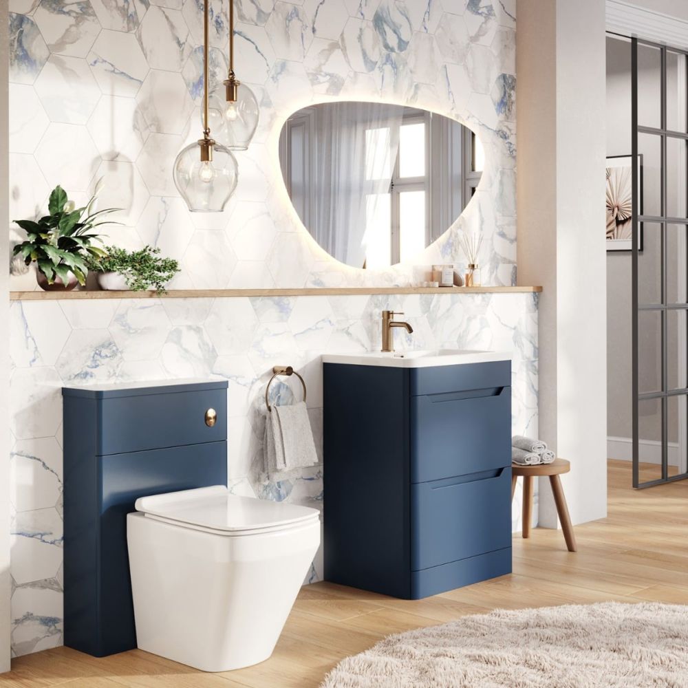 Ellis Royal Blue Floor Standing Vanity Unit with Ceramic Basin 600mm - Roomset