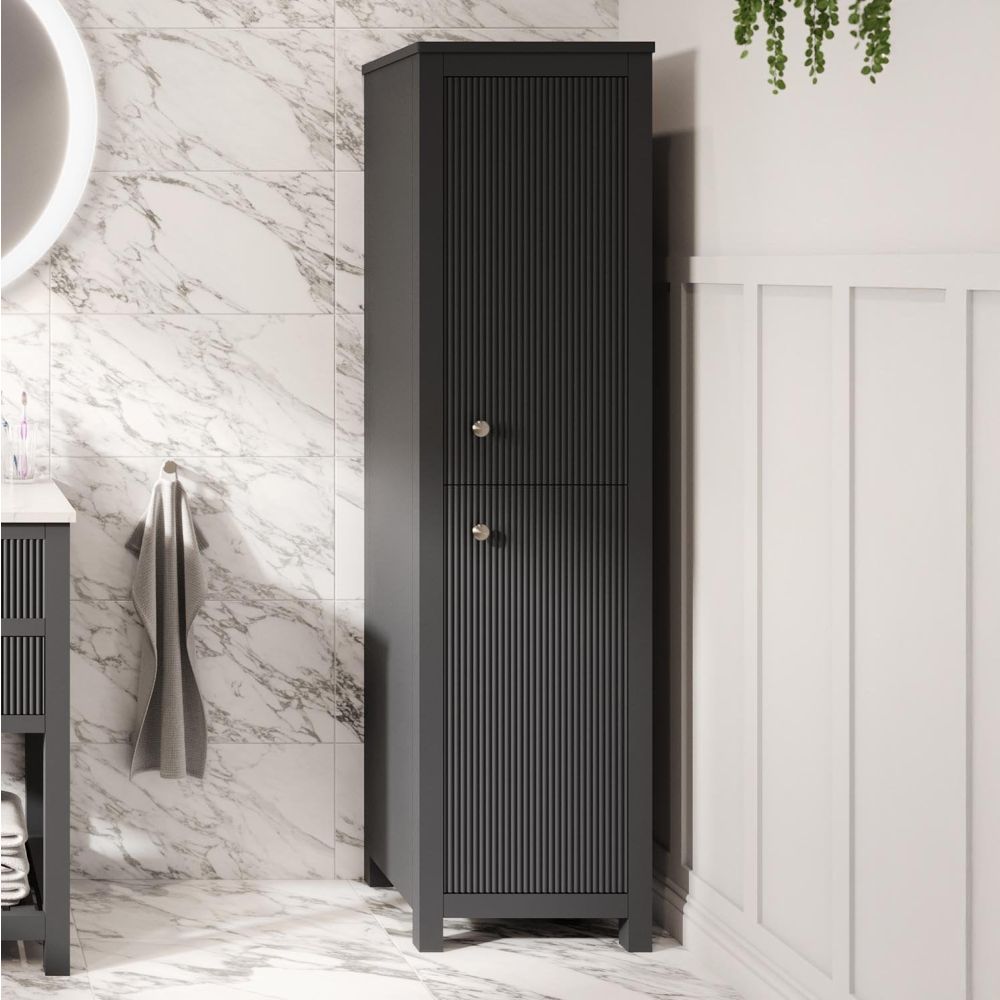 Addison Ribbed Charcoal Grey Tall Bathroom Cabinet