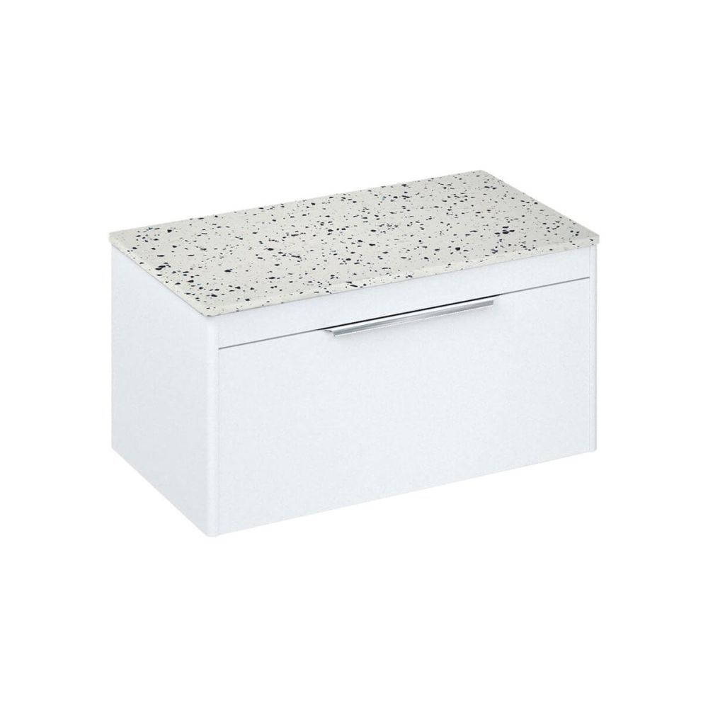 Britton Shoreditch Matt White Single Drawer Wall Hung Vanity Unit with Ice Blue Worktop 850mm