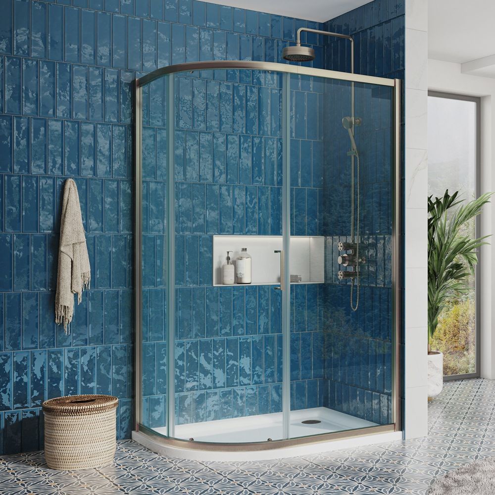 Fabio Brushed Nickel Sliding Shower Door Quadrant 1000x800mm